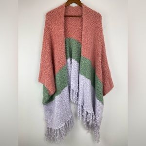 Matilda Jane One Size Women’s Soft Cozy Color-block Fringe Poncho Wrap
